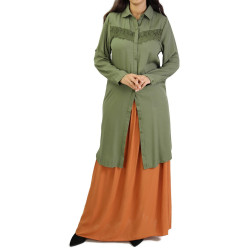 Long shirt with lace - Dark Khaki color