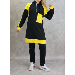Survêtement femme 2 pièces avec capuche de couleur anthracite et jaune (grandes tailles...