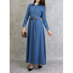 Robe longue élégante en Jean avec boutons et ceinture assortie pour femme