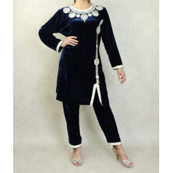 Ensemble style Jabador velours avec broderies pour femme - Deux pièces tunique pantalon...