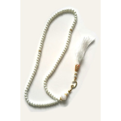 Chapelet blanc - "Sebha" de luxe à 99 perles avec ponpon et séparateurs dorés
