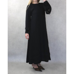 Robe Abaya Dubaï noire de qualité avec nombreuses perles noires et strass