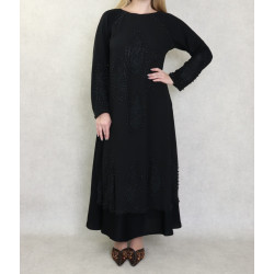 Robe Abaya Dubaï noire de qualité avec nombreuses perles noires et strass