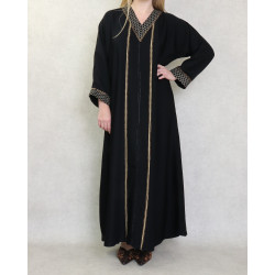 Robe Abaya Dubaï noire de qualité avec motifs strass dorés