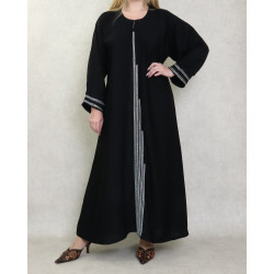Robe Abaya Dubaï noire de qualité avec strass modèle Burj Khalifa en strass et diamant...