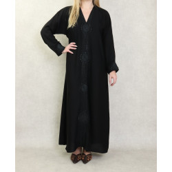 Robe Abaya Dubaï noire de qualité avec strass