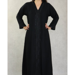 Robe Abaya Dubaï noire de qualité avec strass avec son châle assorti