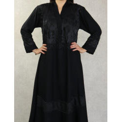 Robe de soirée noire style Abaya Dubaï de qualité avec motifs strass et perles noires