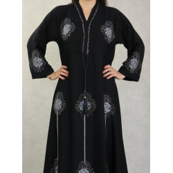 Robe de soirée Abaya Dubaï ample de qualité avec broderie strass argentés et ceinture...