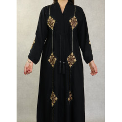 Robe de soirée Abaya Dubaï noire de qualité avec nombreuses broderies, strass et...