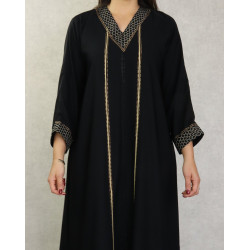 Robe de soirée Abaya Dubaï noire de qualité avec broderie et strass dorés