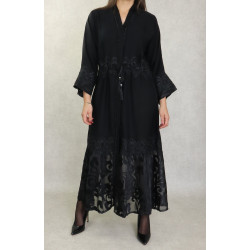 Robe de soirée style Abaya Dubaï noire ouverte de qualité avec broderie et strass et...