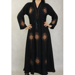 Robe de soirée Abaya Dubaï noire ample de qualité avec broderie, strass dorés et...