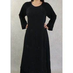 Robe Abaya Dubaï noire de qualité ample avec strass et perles noires