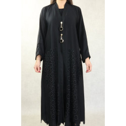 Robe Abaya Dubaï noire de qualité avec strass et décorations incrustées