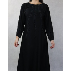 Robe de soirée Abaya ample Dubaï noire de qualité avec nombreuses perles noires et strass