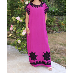Long non-expensive oriental dress with female embroidery-Color violet