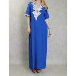 Long embroidered oriental dress for short and casual women-Color blue king