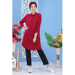 Chemise longue et ample pour femme - Couleur Framboise