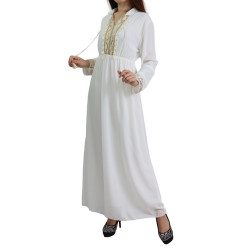 Robe avec strass et pompons - Couleur Blanc
