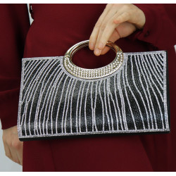 Sac à main de soirée - Pochette poignet métallique femme strass bandoulière chaîne...