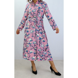 Robe boutonnée à motifs floraux - Couleur Rose
