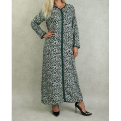 Robe manches longues à fleurs style djellaba marocaine - Couleur Verte foncé