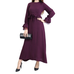 Robe longue évasée fluide et chic à volants pour femme - Couleur Aubergine