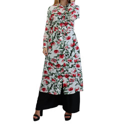 Robe boutonnée à motifs floraux pour femme - Couleur Blanc