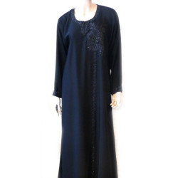 Black abaya with black flower embroidery with matching scarf
