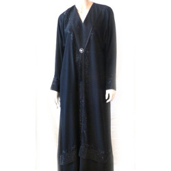 Robe longue (Abaya) noire avec strass et diamants noirs et son écharpe assortie