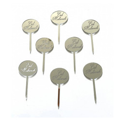 Piques à gâteau rond Aïd Moubarak - Couleur argent effet miroir (8 pièces) - Eid...