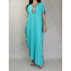 Robe orientale d'été avec pompons pour femme - Couleur Vert clair