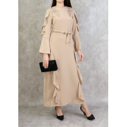 Robe longue à froufrous - Couleur Beige