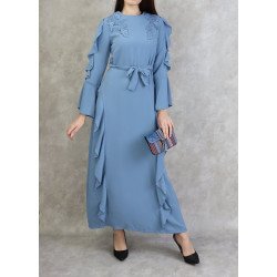 Robe longue à froufrous - Couleur Bleu Gris