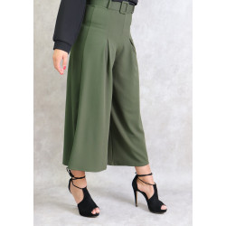 Pantalon femme Jupe-Culotte à taille plissée avec sa ceinture (Plusieurs couleurs...