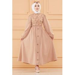 Robe en coton ample et évasée avec broderies discrètes pour femme (Vêtement style...
