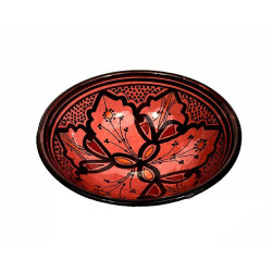 Salad bowl / Medium deep dish in painted pottery decorated in brick red color