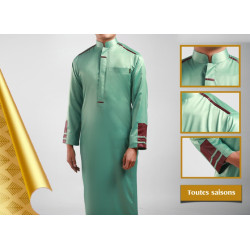 Qamis satiné moderne de luxe couleur vert menthe et prune