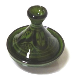 Mini tajine marocain décoratif en poterie de couleur verte émaillé avec motifs noirs...