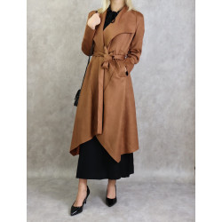Veste trench effet nubuck au toucher daim de couleur marron noisette