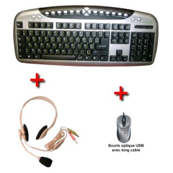 Pack Clavier USB Multimédia & Internet AZERTY (bilingue français - arabe) + adaptateur...