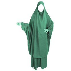Adult jilbab 2 pieces - Cape + Flared skirt - Emerald green color