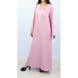 Moroccan djellaba for women with lace and hood - Light pink color