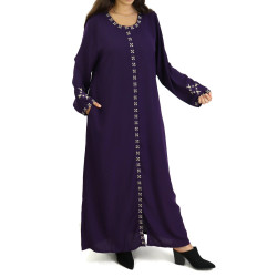 Long embroidered dress with zip opening - Purple color