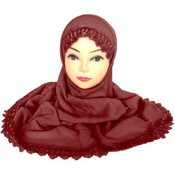 Two-piece hijab with brown lace