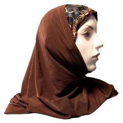 2-piece hijab with lace and floral patterns (Chocolate brown)