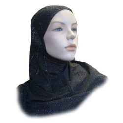 Hijab 1 pièce noir pailleté avec strass multi-couleurs