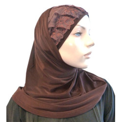 2-piece dark brown hijab with brown lace cap