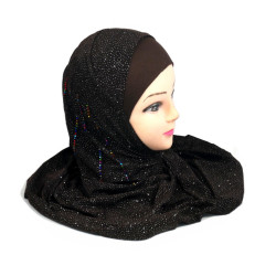Hijab 1 pièce marron pailleté avec strass multi-couleurs